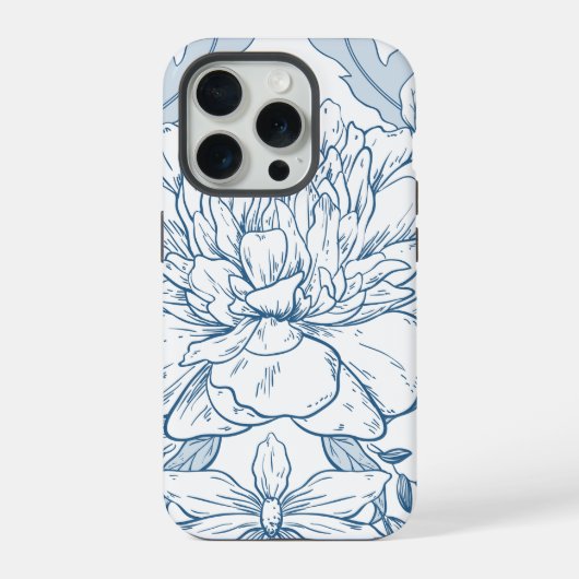 Bloemmotief in donkerblauw iPhone hoesje (Achterkant)