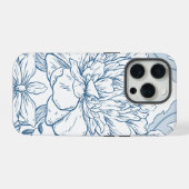Bloemmotief in donkerblauw iPhone hoesje (Achterkant horizontaal)