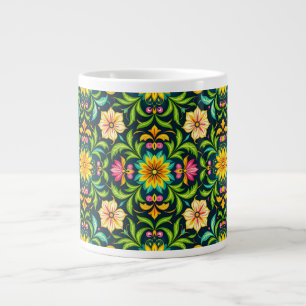 Bloemmotief in fel kleuren grote koffiekop