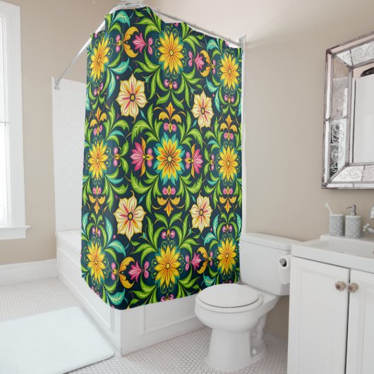 Bloemmotief in levendige kleuren douchegordijn (In situ)