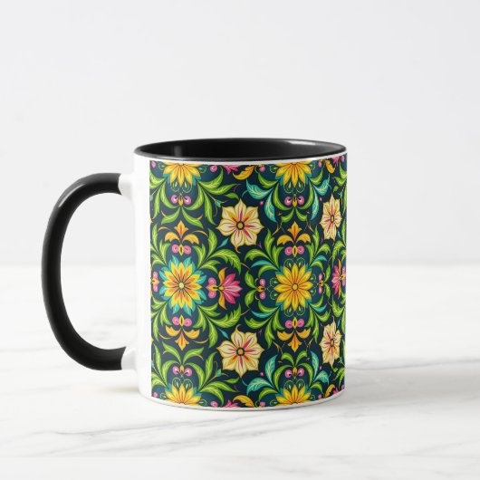 Bloemmotief in levendige kleuren mok (Links)