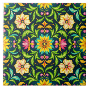 Bloemmotief in levendige kleuren tegeltje