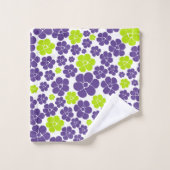 Bloemmotief in limoengroen en Paarse Bad Handdoek (Wasdoekje)