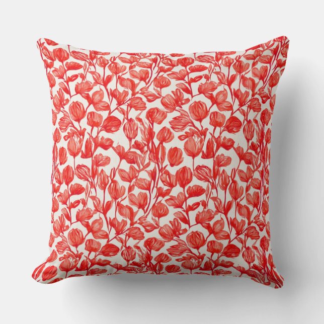 Bloemmotief in rood patroon kussen (Voorkant)