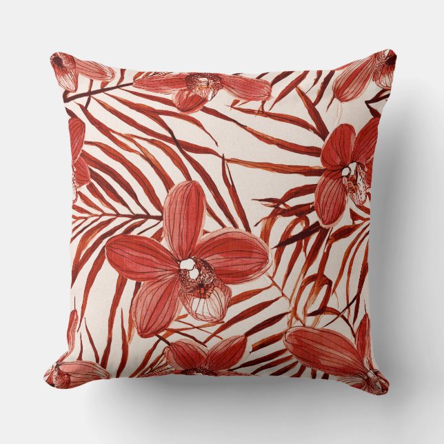 Bloemmotief in rood patroon kussen (Voorkant)