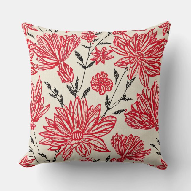 Bloemmotief in rood patroon kussen (Voorkant)