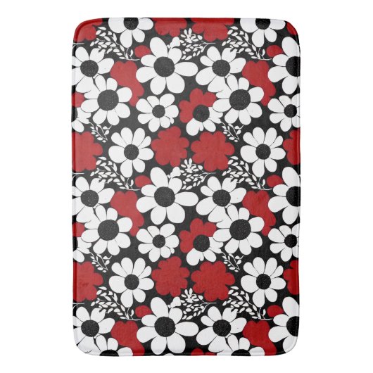  bloemmotief in rood, zwart en wit badmat (Voorkant Verticaal)