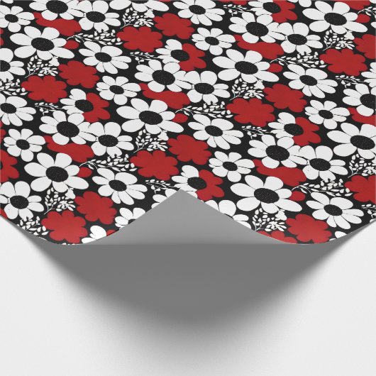  bloemmotief in rood, zwart en wit cadeaupapier (Hoek)