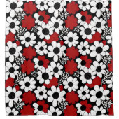  bloemmotief in rood, zwart en wit douchegordijn (Voorkant)