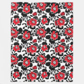  bloemmotief in rood, zwart en wit fleece deken (Voorkant)