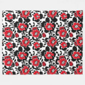  bloemmotief in rood, zwart en wit fleece deken (Voorkant (Horizontaal))