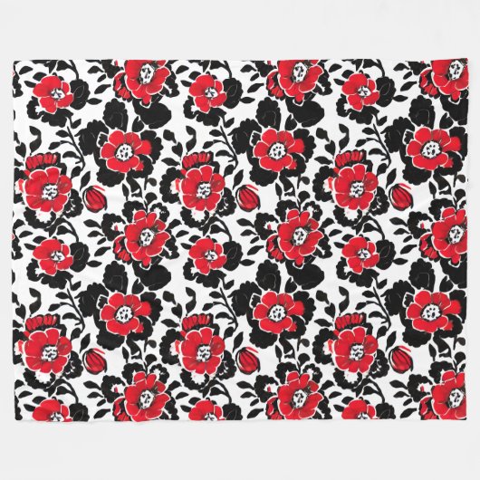 bloemmotief in rood, zwart en wit fleece deken (Voorkant (Horizontaal))