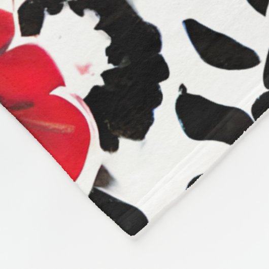  bloemmotief in rood, zwart en wit fleece deken (Hoek)