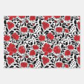 bloemmotief in rood, zwart en wit inpakpapier vel (Voorkant 3)