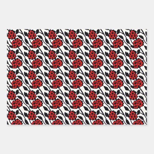 bloemmotief in rood, zwart en wit inpakpapier vel (Voorkant 2)