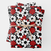 bloemmotief in rood, zwart en wit inpakpapier vel (In situ)