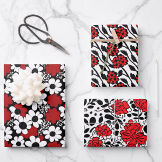 bloemmotief in rood, zwart en wit inpakpapier vel