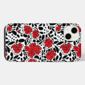  bloemmotief in rood, zwart en wit iPhone hoesje (Achterkant horizontaal)