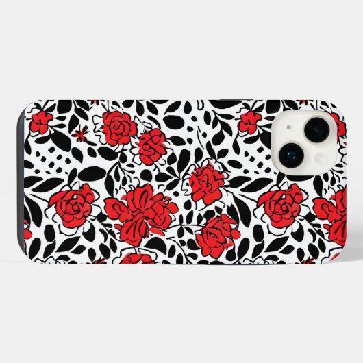  bloemmotief in rood, zwart en wit iPhone hoesje (Achterkant horizontaal)