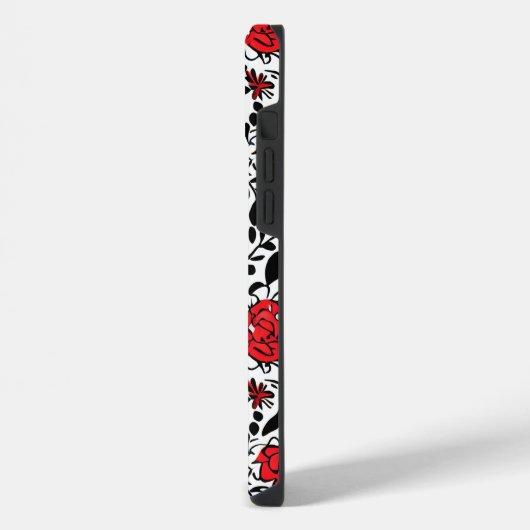  bloemmotief in rood, zwart en wit iPhone hoesje (Linkerkant)