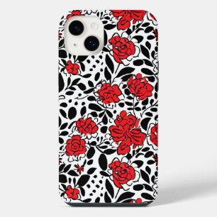 bloemmotief in rood, zwart en wit