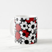  bloemmotief in rood, zwart en wit koffiemok (Voorkant links)