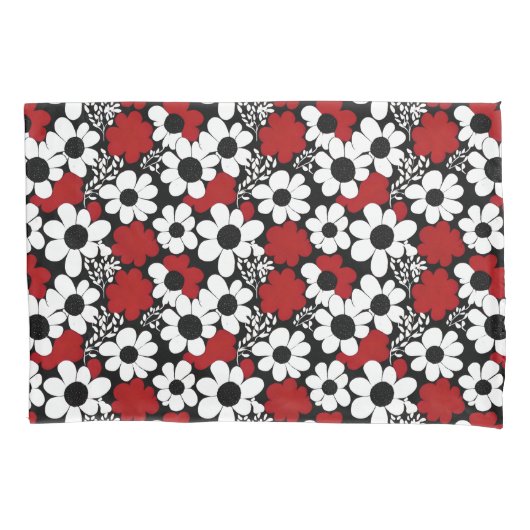  bloemmotief in rood, zwart en wit kussensloop (Voorkant-Links)