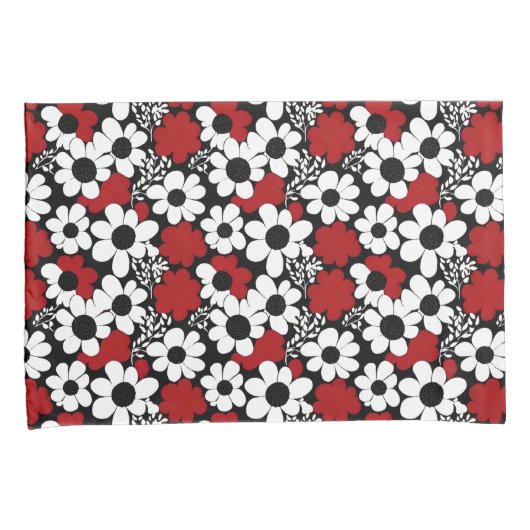 bloemmotief in rood, zwart en wit kussensloop (Voorkant-Rechts)
