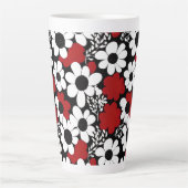  bloemmotief in rood, zwart en wit latte mok (Voorkant)