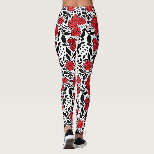 bloemmotief in rood, zwart en wit leggings (Achterkant)