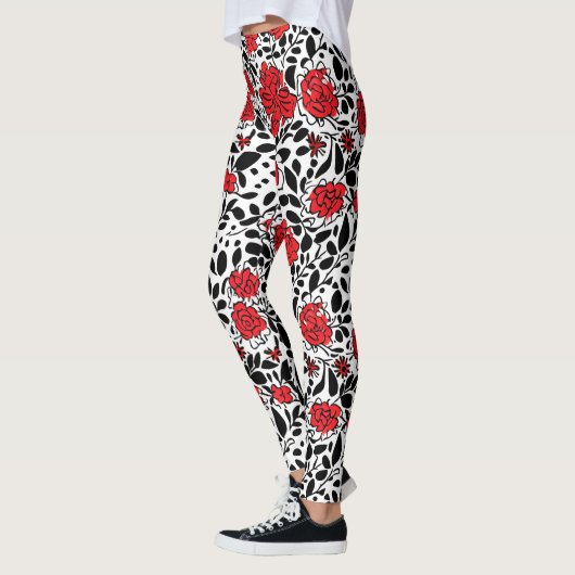  bloemmotief in rood, zwart en wit leggings (Links)