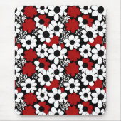  bloemmotief in rood, zwart en wit muismat (Voorkant)