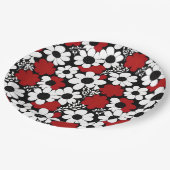  bloemmotief in rood, zwart en wit papieren bordje (Gekanteld)