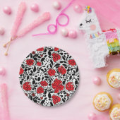  bloemmotief in rood, zwart en wit papieren bordje (Feest)