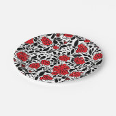  bloemmotief in rood, zwart en wit papieren bordje (Gekanteld)