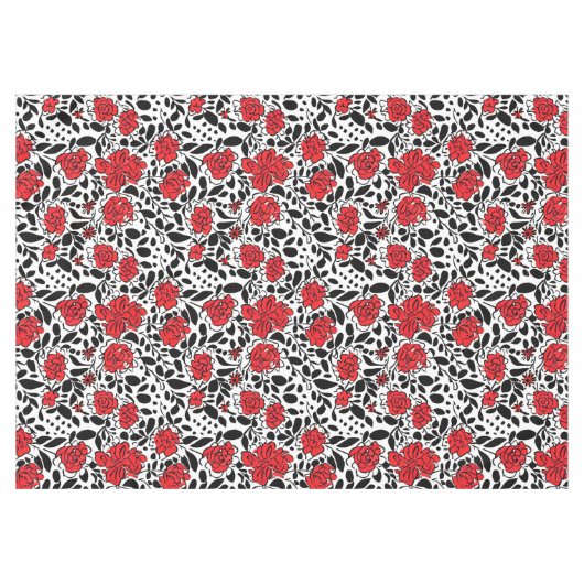 bloemmotief in rood, zwart en wit tafelkleed (Voorkant (Horizontaal))
