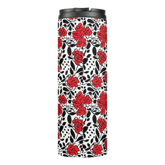  bloemmotief in rood, zwart en wit thermosbeker (Achterkant)