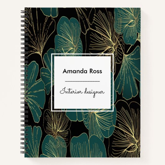 Bloemmotief in verschillende tinten groen met goud notitieboek (Voorkant)