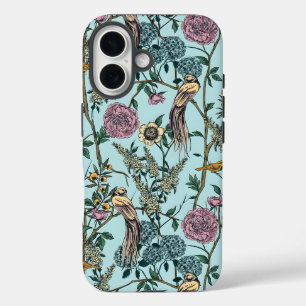 Bloemmotief in vintage stijl in blauw iPhone 16 hoesje