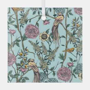 Bloemmotief in vintage stijl in blauw glas ornament