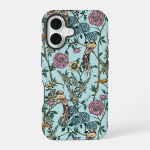 Bloemmotief in vintage stijl in blauw iPhone 16 hoesje