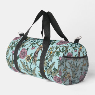 Bloemmotief in vintage stijl in blauw plunjezak
