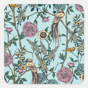 Bloemmotief in vintage stijl in blauw vierkante sticker
