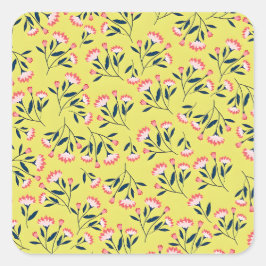 Bloemmotief in vrolijke kleuren: Roze Bloemen Vierkante Sticker