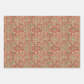  bloemmotief in warm rood, koraal inpakpapier vel (Voorkant 2)