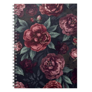 Bloemmotief in waterverf donkerrood melancholieke  notitieboek