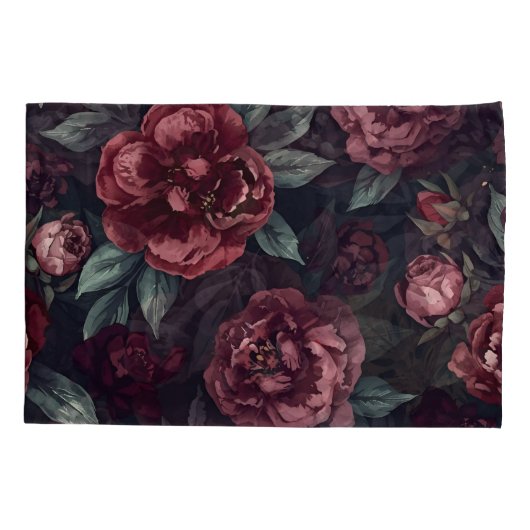 Bloemmotief in waterverf donkerrood met stemming kussensloop (Achterkant)