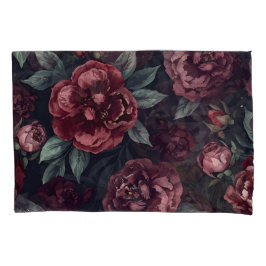 Bloemmotief in waterverf donkerrood met stemming kussensloop