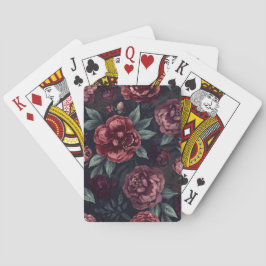 Bloemmotief in waterverf donkerrood somber pokerkaarten