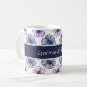 Bloemmotief in waterverf lavendel en blauw koffiemok